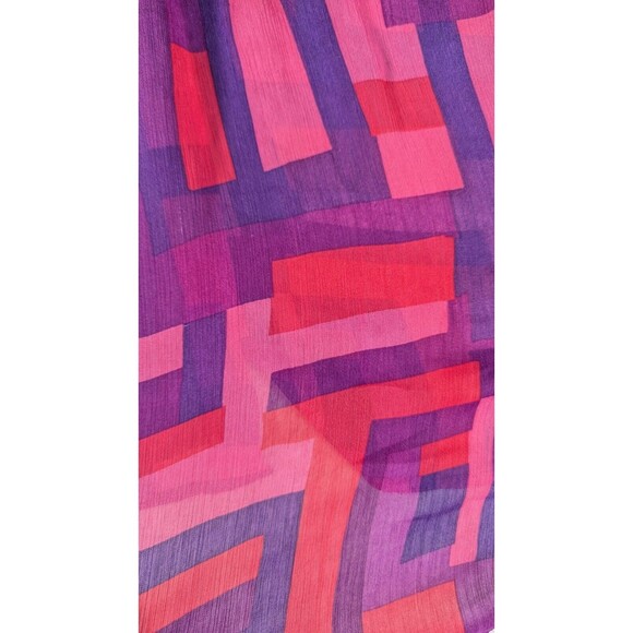 alice + olivia Women Top Size 4 Geo Block Neck Tie Tab Sleeve Semi Sheer Button - Picture 9 of 15